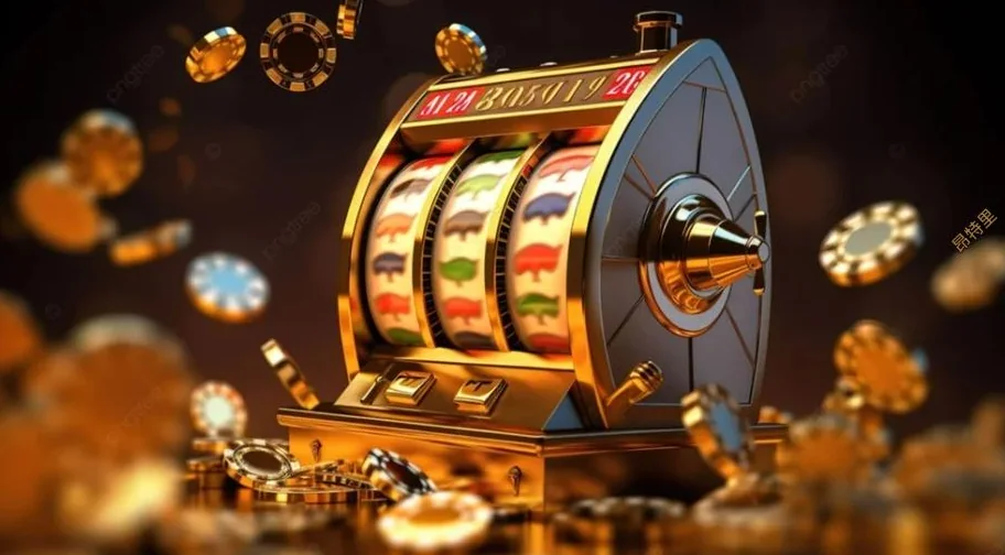 Layar slot video dengan reel, simbol, dan panel permainan