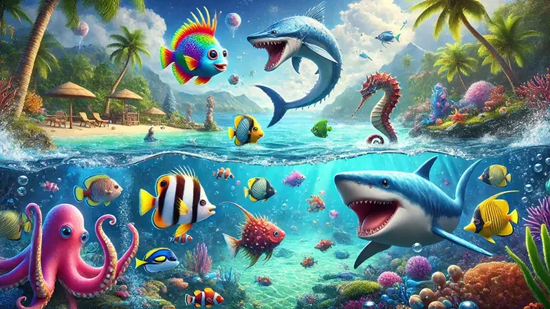 Tampilan permainan tembak ikan penuh warna di lobi 999L